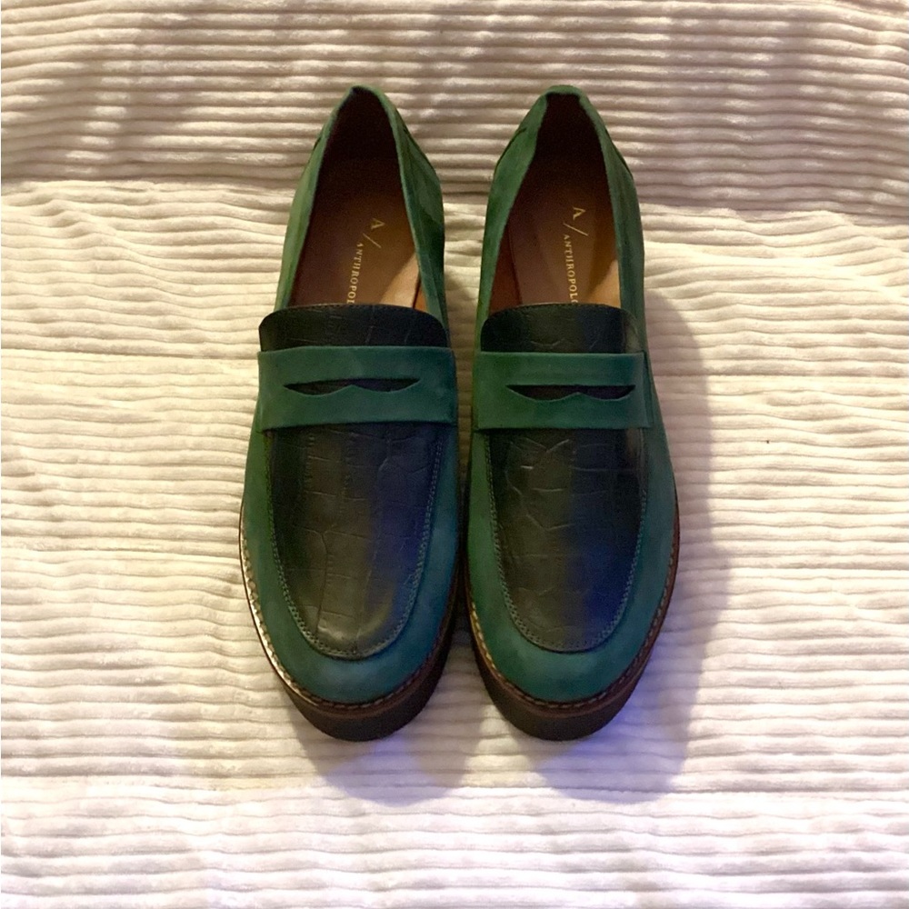 Women’s NIB deep green ANTHROPOLOGIE platform loafers/ size 8.5 - Picture 6 of 6